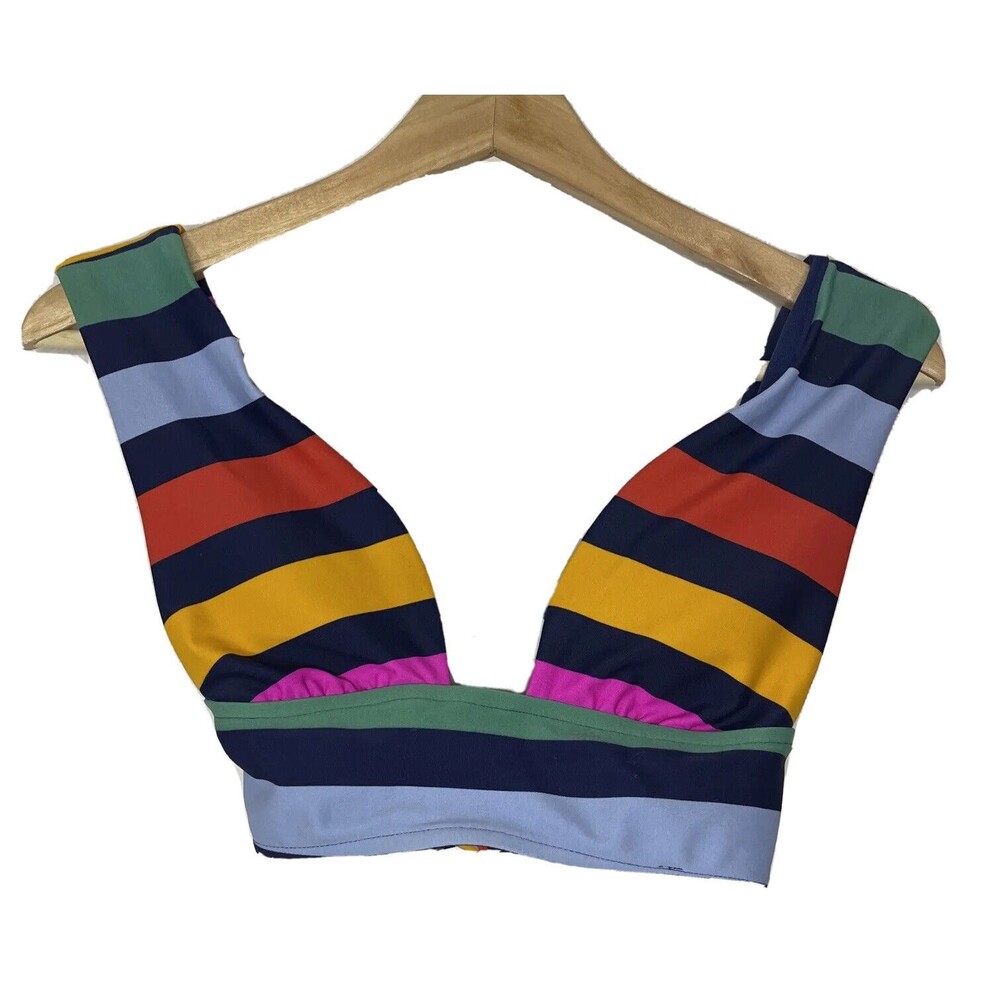 GB Wide Strap Bright Stripe Bikini Top Small Neon Bright NWT